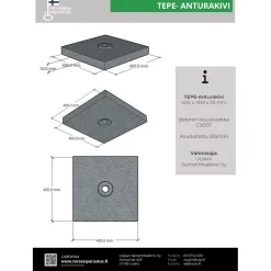 Anturakivi TEPE 400x400x50 mm ponttirakenteella harmaa
