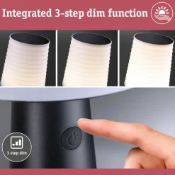 Aurinkokennopöytävalaisin Paulmann Ilanga 30cm IP44 2700K 125lm USB antrasiitti