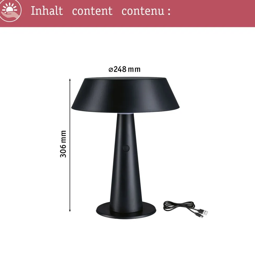 Aurinkokennopöytävalaisin Paulmann Soala 30.6cm 2700K 165lm 2.1W USB antrasiitti