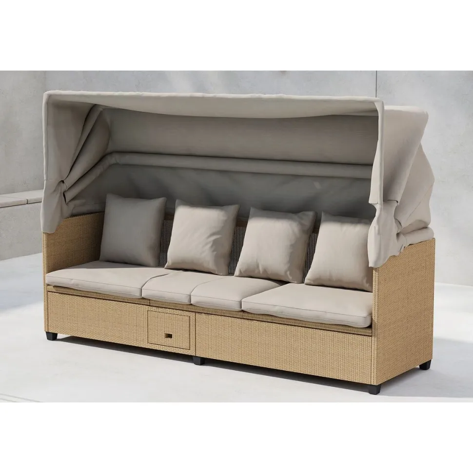 Aurinkotuoli katoksella Venture Home Nopy, beige/polyrottinki