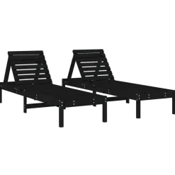 Aurinkotuolit 2 kpl musta 199,5x60x74 cm, mänty