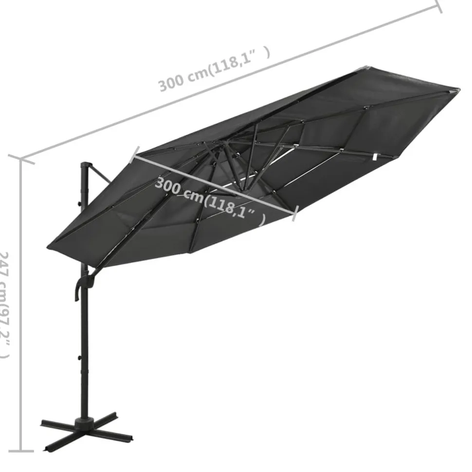 Aurinkovarjo 4-tasoinen, alumiinitangolla, 3x3m, eri värejä