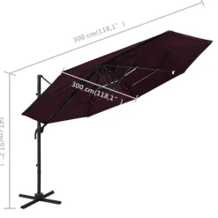 Aurinkovarjo 4-tasoinen, alumiinitangolla, 3x3m, eri värejä