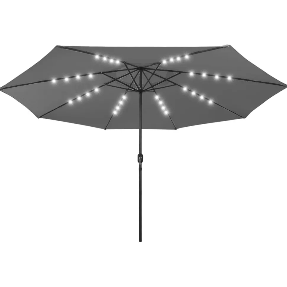 Aurinkovarjo LED-valot ja metallitanko 400 cm antrasiitti