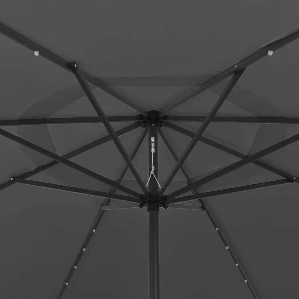 Aurinkovarjo LED-valot ja metallitanko 400 cm antrasiitti