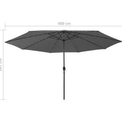 Aurinkovarjo LED-valot ja metallitanko 400 cm antrasiitti
