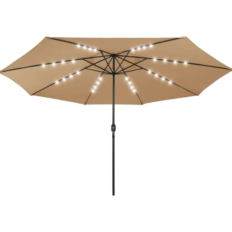 Aurinkovarjo LED-valot ja metallitanko 400 cm antrasiitti