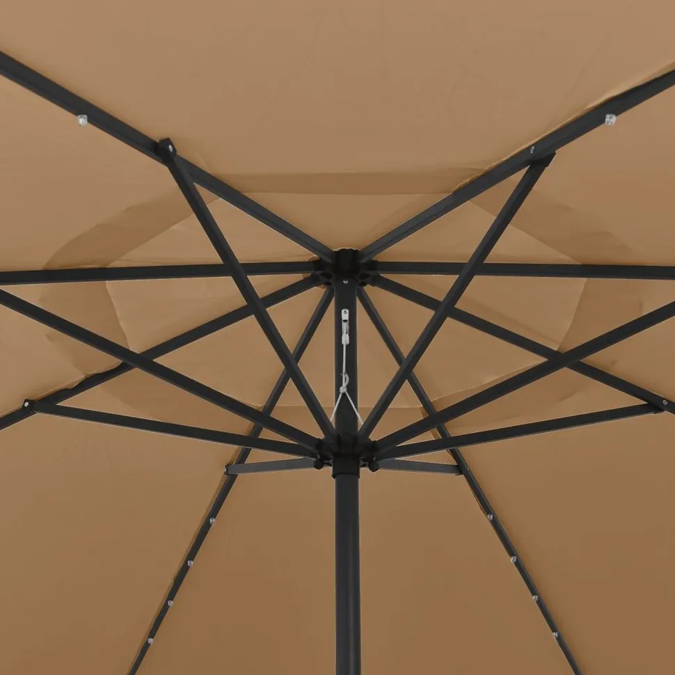 Aurinkovarjo LED-valot ja metallitanko 400 cm antrasiitti
