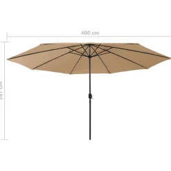 Aurinkovarjo LED-valot ja metallitanko 400 cm antrasiitti