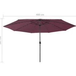 Aurinkovarjo LED-valot ja metallitanko 400 cm antrasiitti