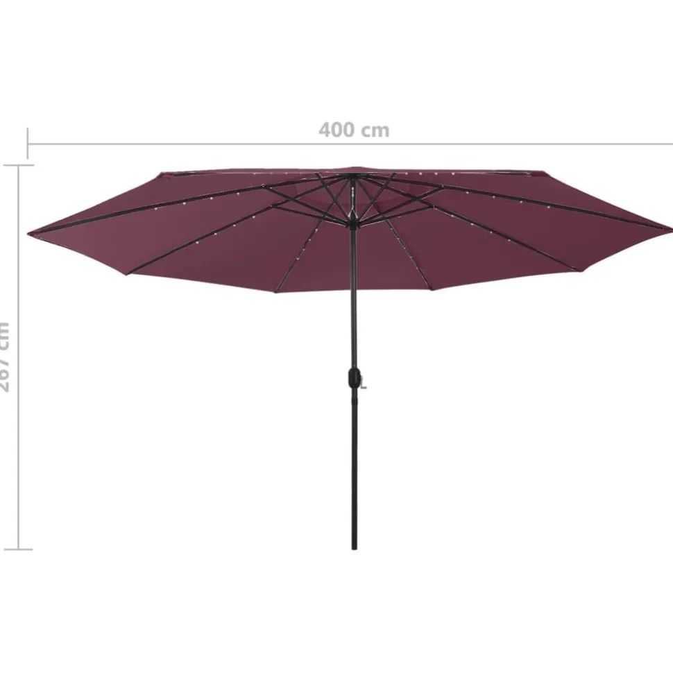 Aurinkovarjo LED-valot ja metallitanko 400 cm antrasiitti
