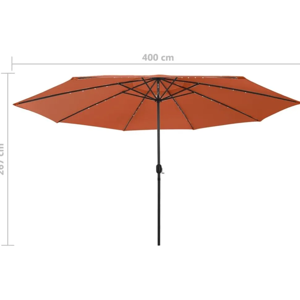 Aurinkovarjo LED-valot ja metallitanko 400 cm antrasiitti