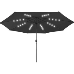 Aurinkovarjo LED-valot ja metallitanko 400 cm antrasiitti