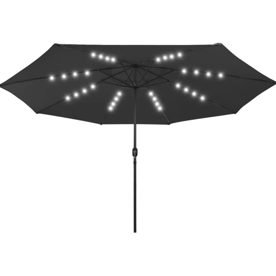 Aurinkovarjo LED-valot ja metallitanko 400 cm antrasiitti