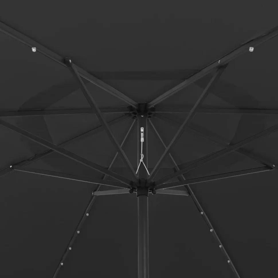Aurinkovarjo LED-valot ja metallitanko 400 cm antrasiitti