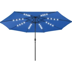Aurinkovarjo LED-valot ja metallitanko 400 cm antrasiitti
