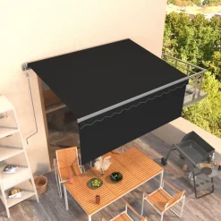 Automaattisesti kelattava markiisi verhoilla 3x2,5 m sinivalk.