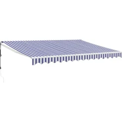 Automaattisesti sisäänkelattava markiisi sininen/valkoinen 4,5x3 m