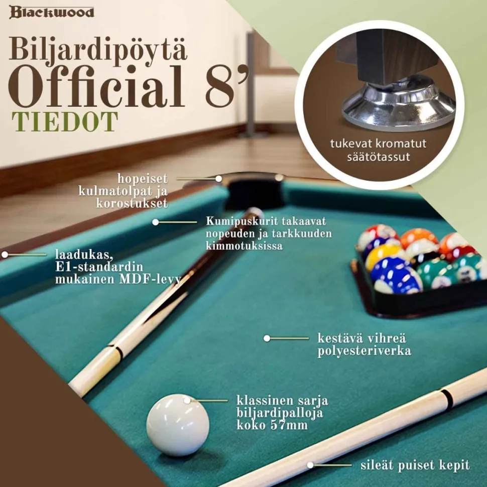 Biljardipöytä Blackwood Official 8' eri värejä