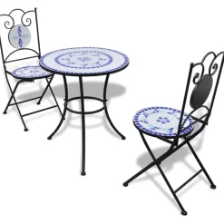 Bistrokalustesarja 3-osainen mosaiikki sininen ja valkoinen