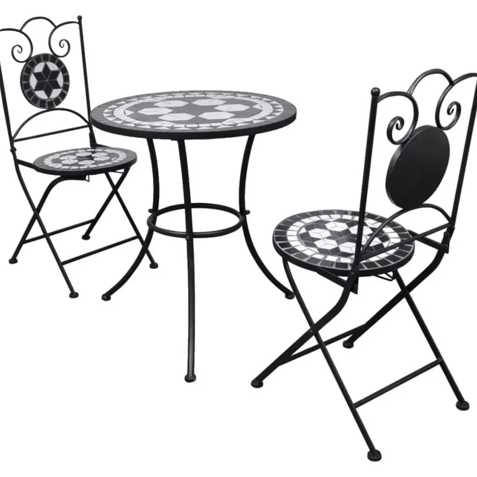 Bistrokalustesarja 3-osainen mosaiikki musta ja valkoinen