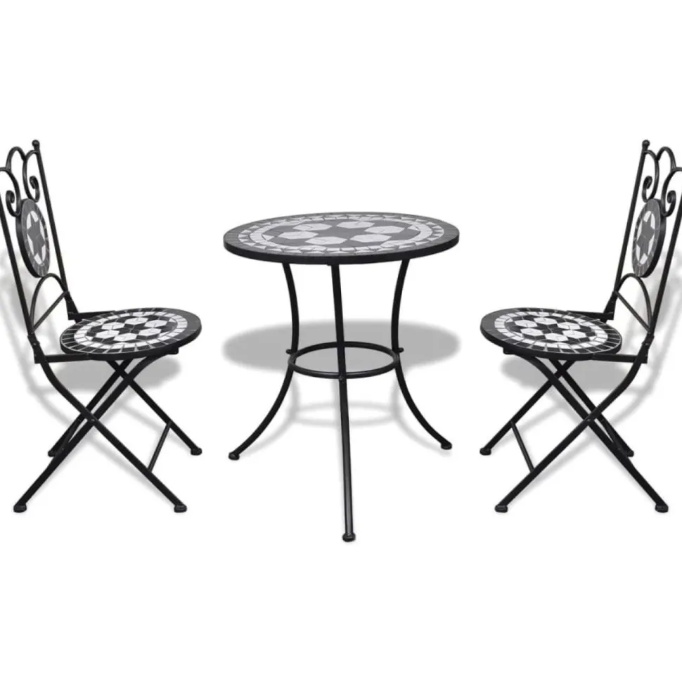 Bistrokalustesarja 3-osainen mosaiikki musta ja valkoinen