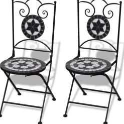 Bistrokalustesarja 3-osainen mosaiikki musta ja valkoinen