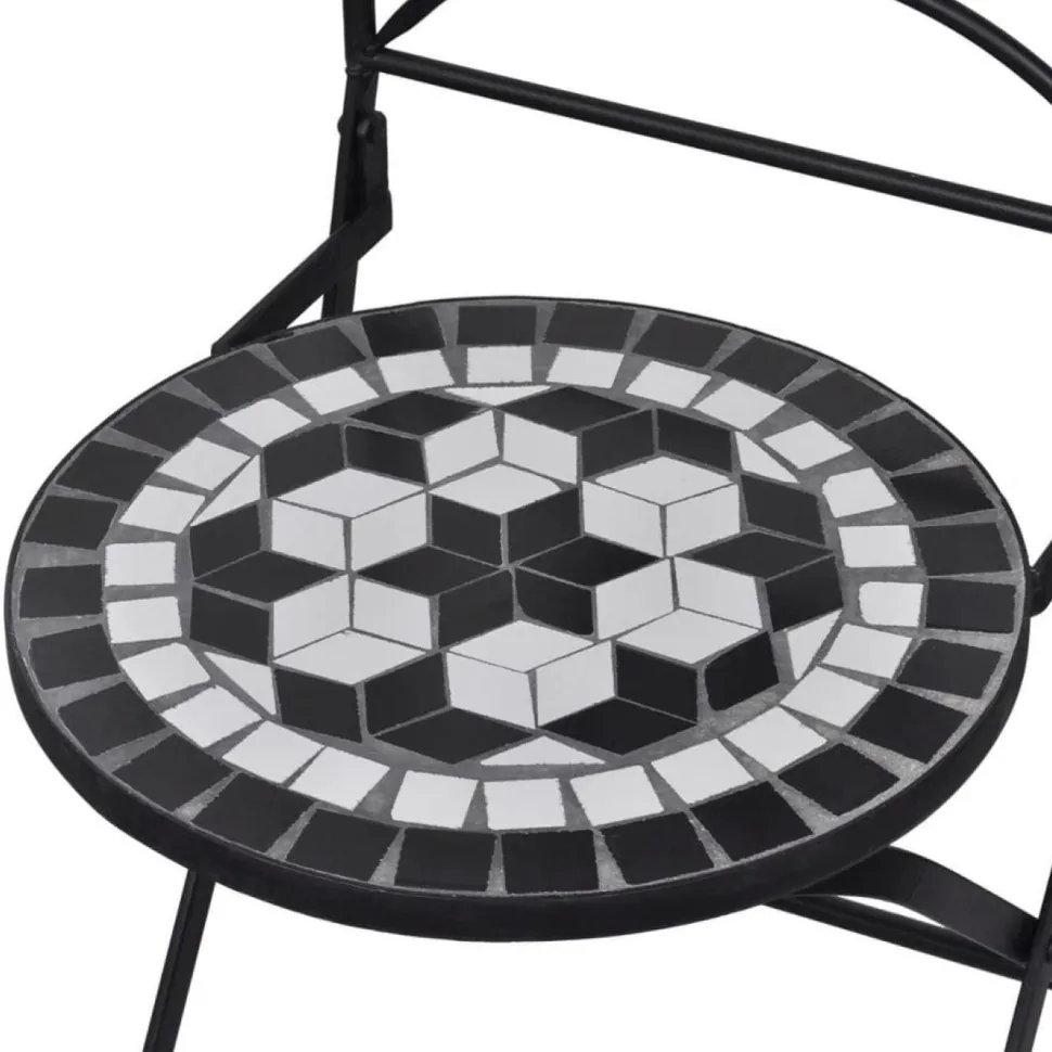 Bistrokalustesarja 3-osainen mosaiikki musta ja valkoinen
