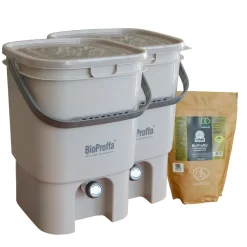 Bokashi keittiökompostori BioProffa Prego tuplapakkaus 19 l harmaa