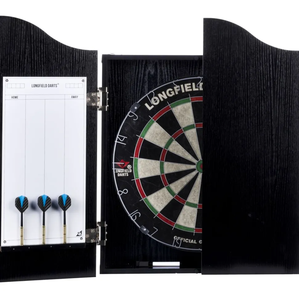 Darts-setti Longfield, taulu, kaappi ja tikat, musta