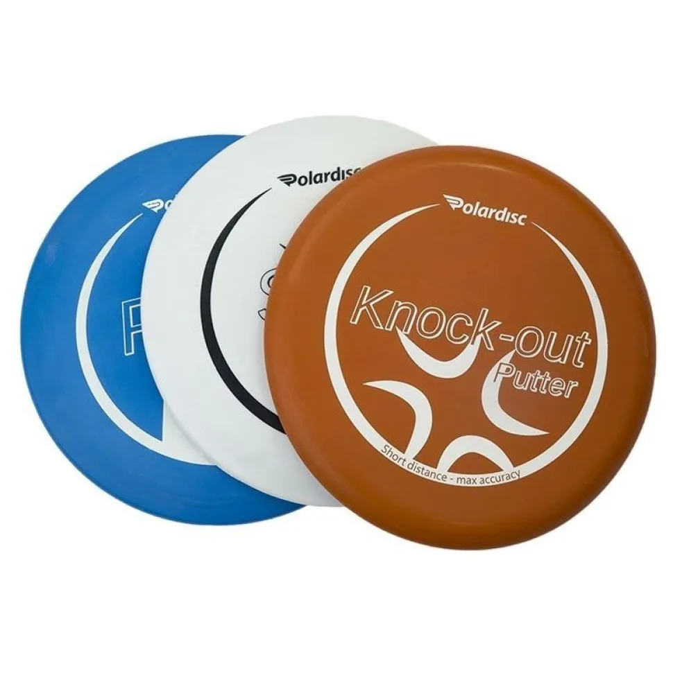 Frisbeegolfsetti Polardisc Starter, sis. 3 frisbeekiekkoa ja korin