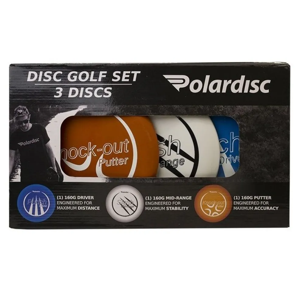 Frisbeegolfsetti Polardisc Starter, sis. 3 frisbeekiekkoa ja korin