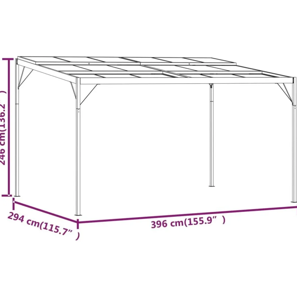 Huvimaja katolla 4x3x2,5 m alumiini ja teräs antrasiitti
