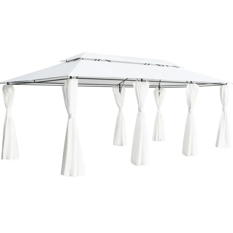 Huvimaja verhoilla 600x298x270 cm 180 g/m² valkoinen