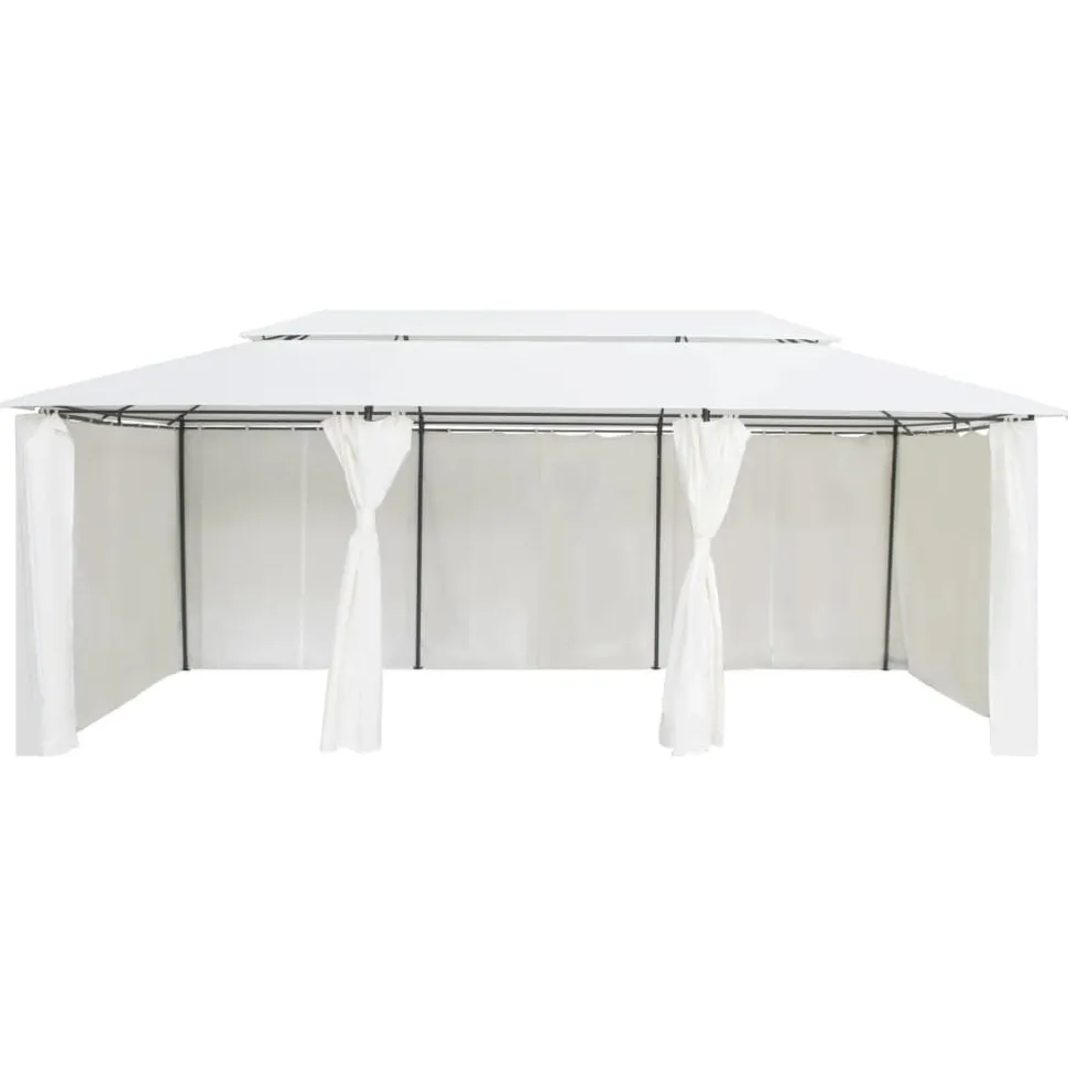 Huvimaja verhoilla 600x298x270 cm 180 g/m² valkoinen