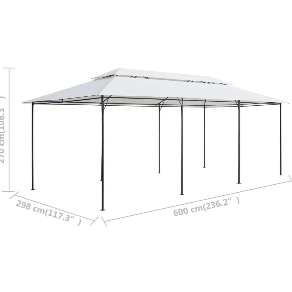 Huvimaja verhoilla 600x298x270 cm 180 g/m² valkoinen