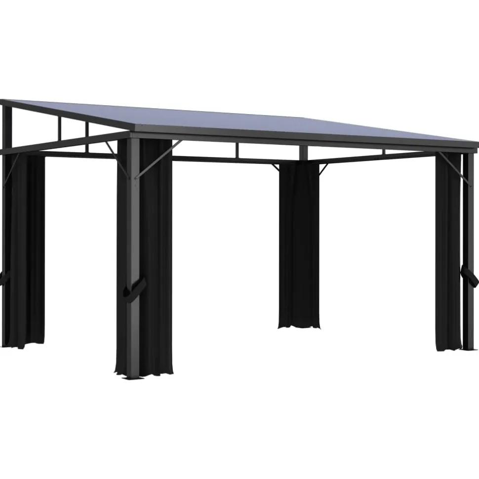 Huvimaja verhoilla 405x294x244 cm antrasiitti