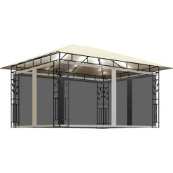 Huvimaja hyttysverkko ja LED-valonauha 3x3x2,73 m ruskeanharmaa