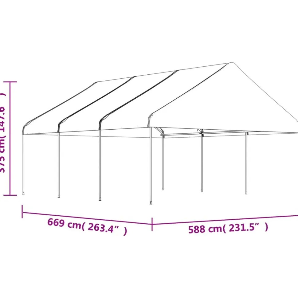 Huvimaja katolla valkoinen 6,69x5,88x3,75 m polyeteeni