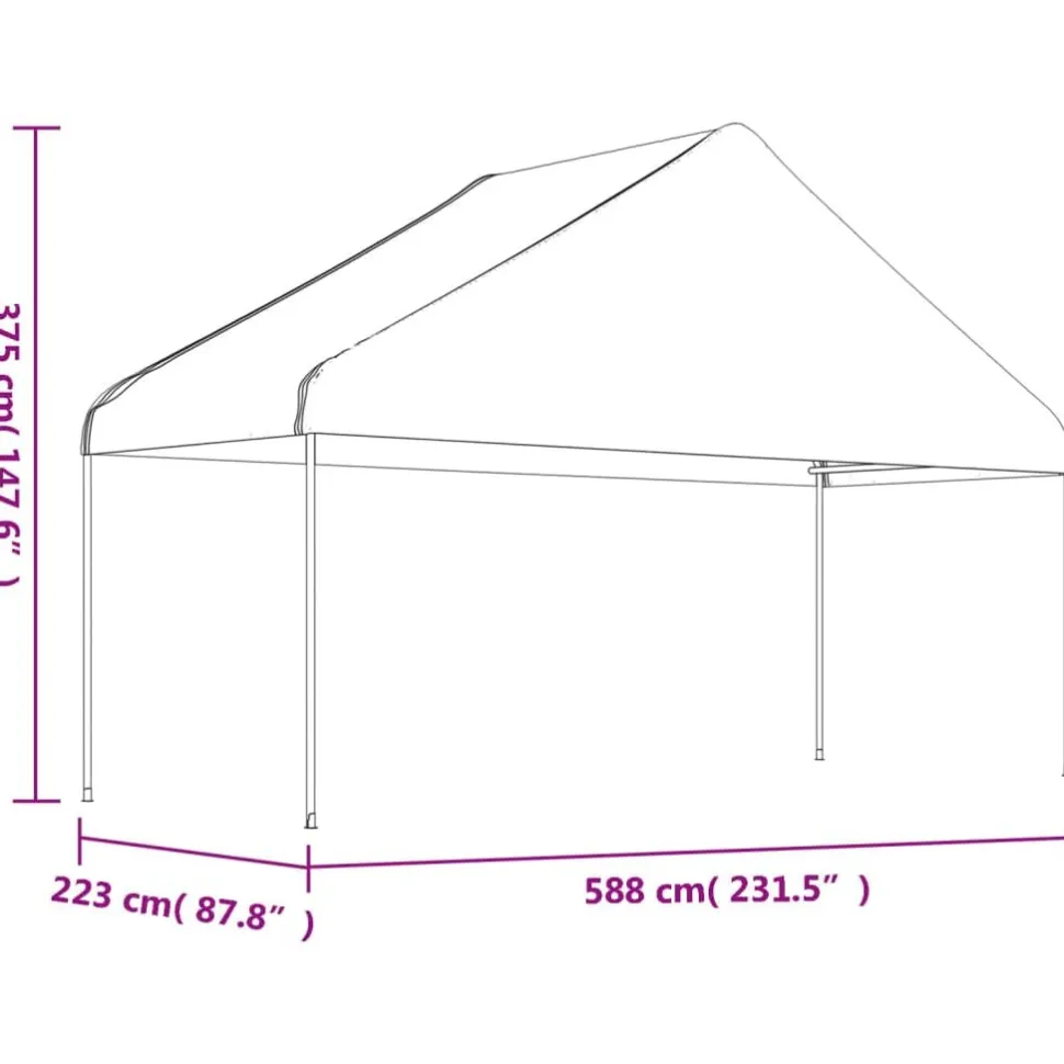 Huvimaja katolla valkoinen 6,69x5,88x3,75 m polyeteeni