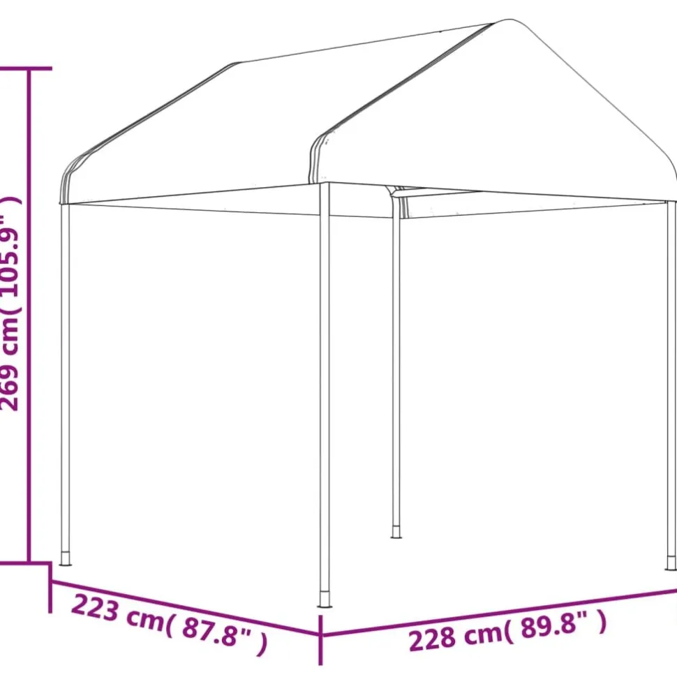 Huvimaja valkoinen 2,28x2,23x2,69 m polyeteeni