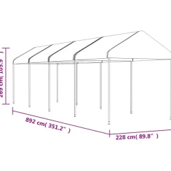 Huvimaja valkoinen 8,92x2,28x2,69 m polyeteeni