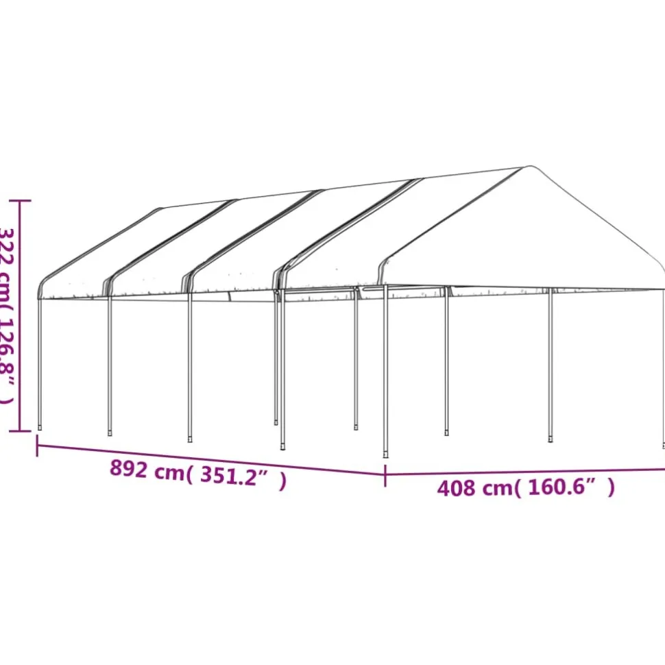 Huvimaja valkoinen 8,92x4,08x3,22 m polyeteeni