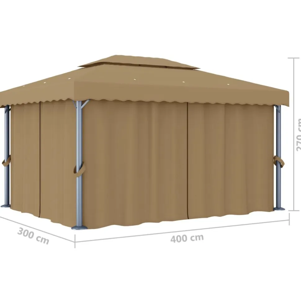 Huvimaja verhoilla 4x3 m alumiini harmaanruskea