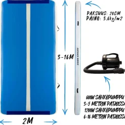 Ilmavolttipatja Airtrack Nordic Deluxe Wide sininen eri kokoja