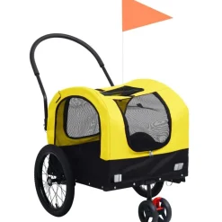 2-in-1 lemmikkikärry pyörään/juoksurattaat keltainen & musta
