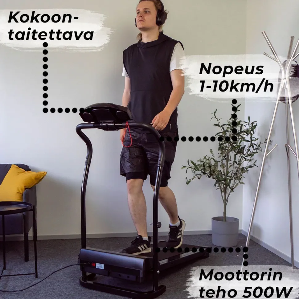 Juoksumatto moottorilla React 1-10 km/h musta