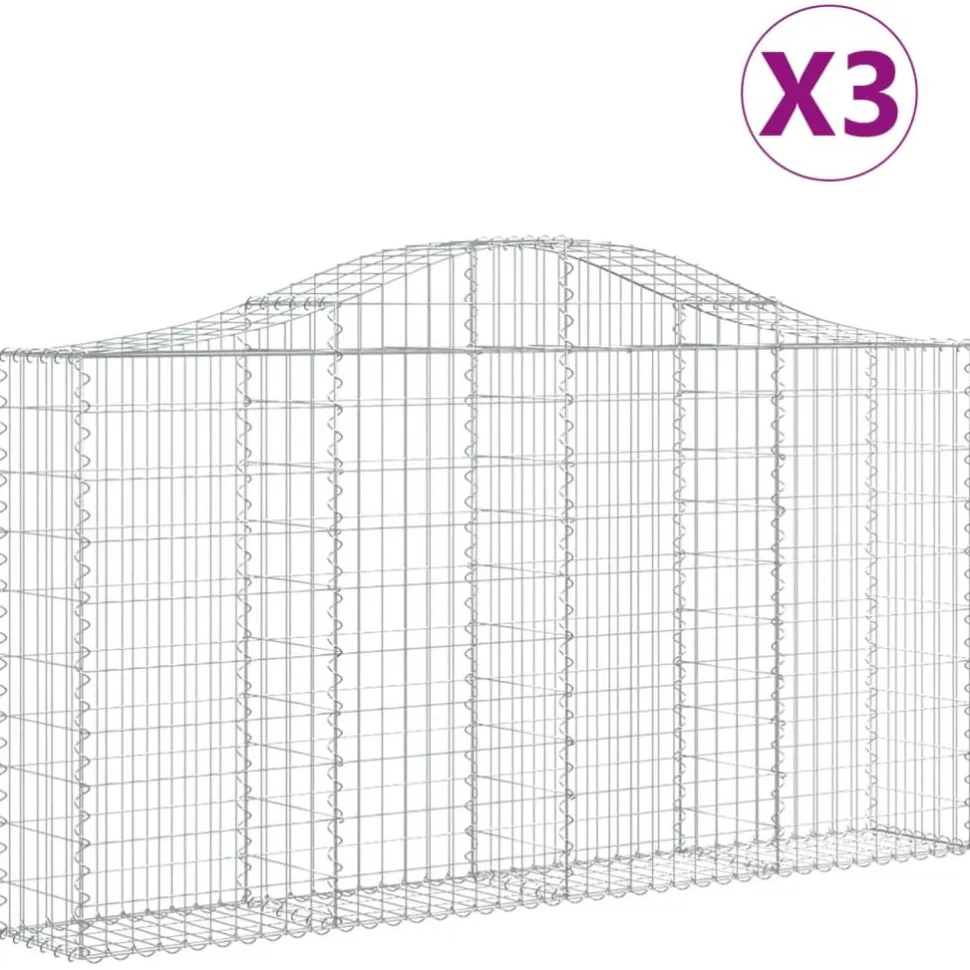Kaareva kivikori 200x50x40/60 cm galvanoitua rautaa