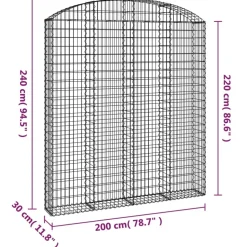 Kaareva kivikori 200x30x120/140 cm galvanoitu rauta (53466)