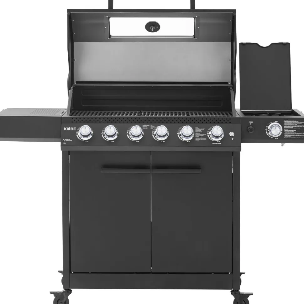 Kaasugrilli Kobe Premium 6+1, 5 poltinta, sivukeitin, Sear-poltin, lasikansi, musta